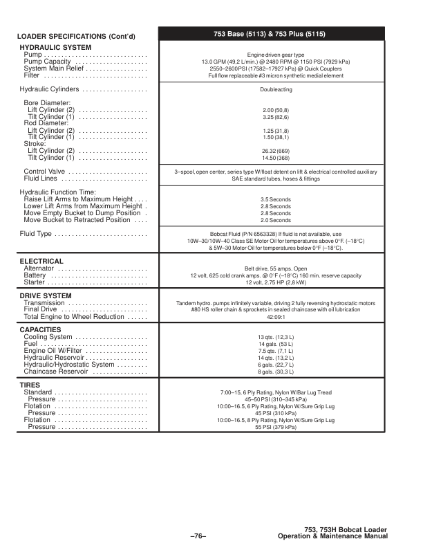 Bobcat 753 753H PlusSkidsteer Loader Operation and Maintenance Manual - Image 10