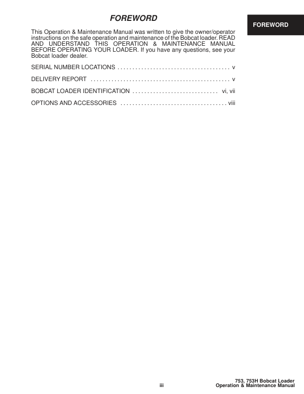 Bobcat 753 753H PlusSkidsteer Loader Operation and Maintenance Manual - Image 5