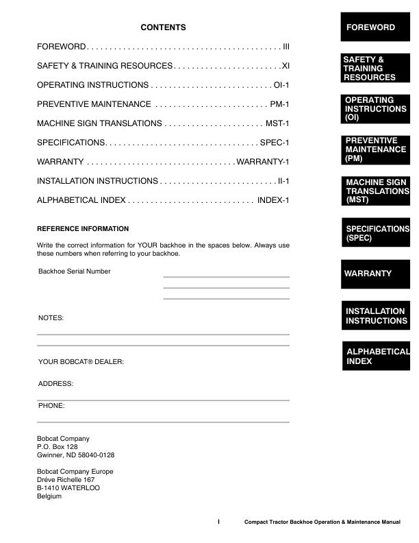 Bobcat 7TB 8TB Backhoe Operation and Maintenance Manual AE3H AE3L - Image 4
