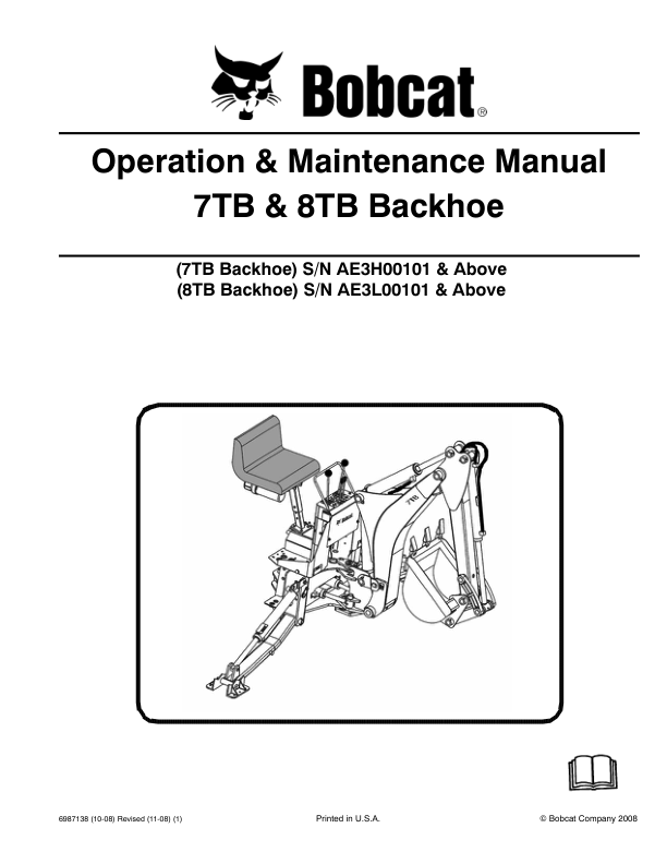 Bobcat 7TB 8TB Backhoe Operation and Maintenance Manual AE3H AE3L - Image 2