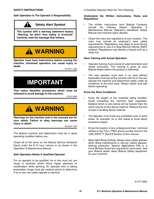 Bobcat 811 Backhoe Operation and Maintenance Manual 630002836 and Below - Image 6