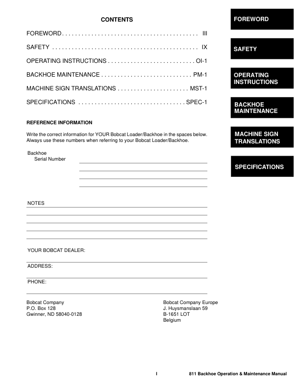 Bobcat 811 Backhoe Operation and Maintenance Manual 630002837 and Above - Image 4