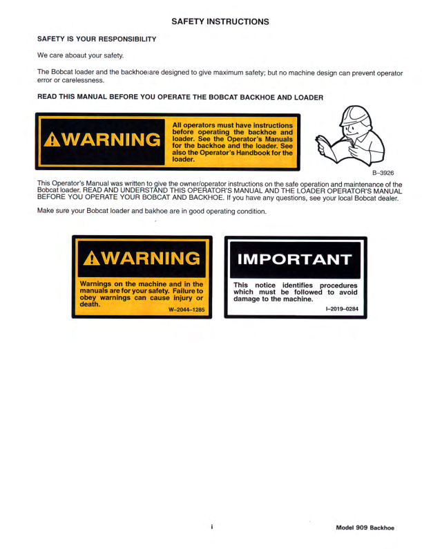 Bobcat 909 Backhoe Operation and Maintenance Manual - Image 4