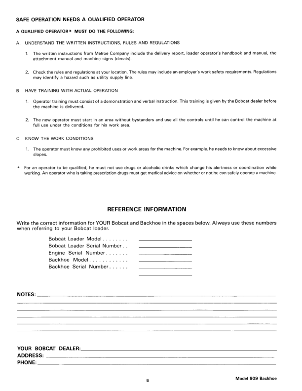 Bobcat 909 Backhoe Operation and Maintenance Manual - Image 5