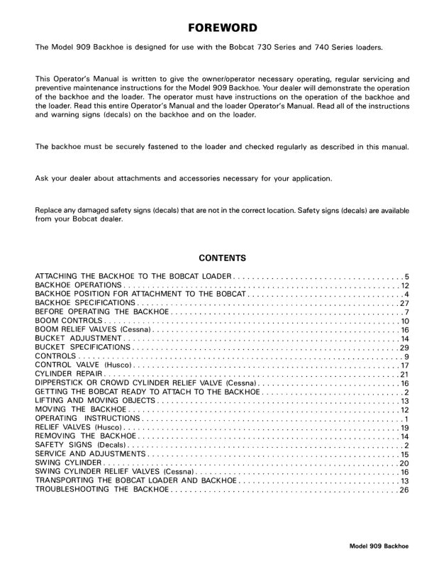 Bobcat 909 Backhoe Operation and Maintenance Manual - Image 3