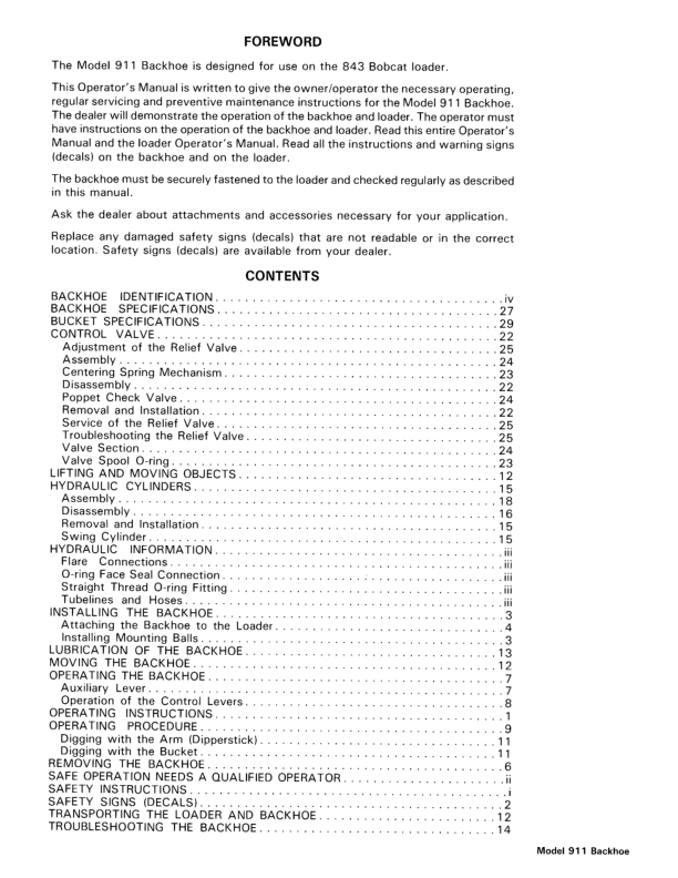 Bobcat 911 Backhoe Operation and Maintenance Manual - Image 4