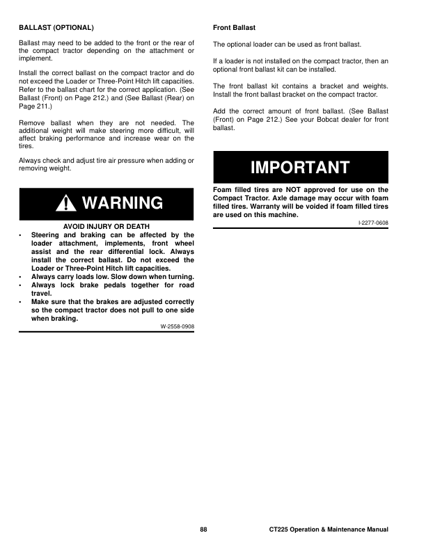 Bobcat CT225 Compact Tractor Operation and Maintenance Manual ABFJ AU NZ - Image 12