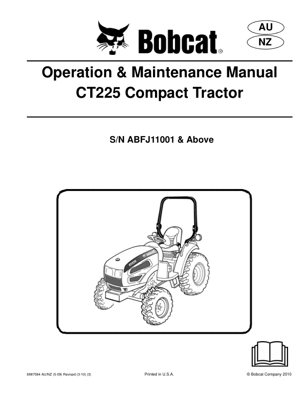 Bobcat CT225 Compact Tractor Operation and Maintenance Manual ABFJ AU NZ - Image 2