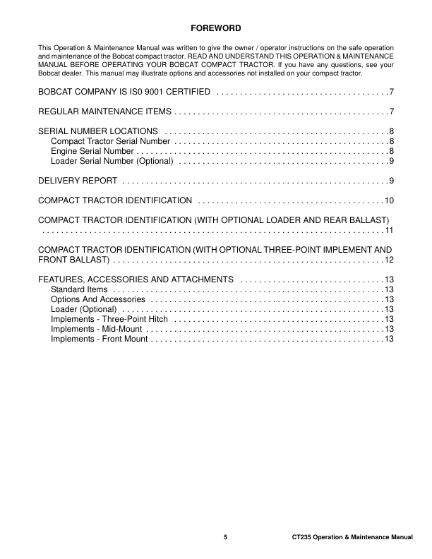 Bobcat CT235 Compact Tractor Operation and Maintenance Manual A9JY AU NZ - Image 4