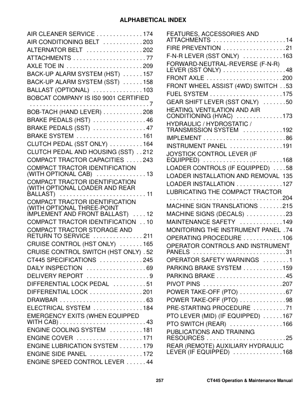 Bobcat CT445 HST SST Compact Tractor Operation and Maintenance Manual ABHL AKB9 AU NZ - Image 10