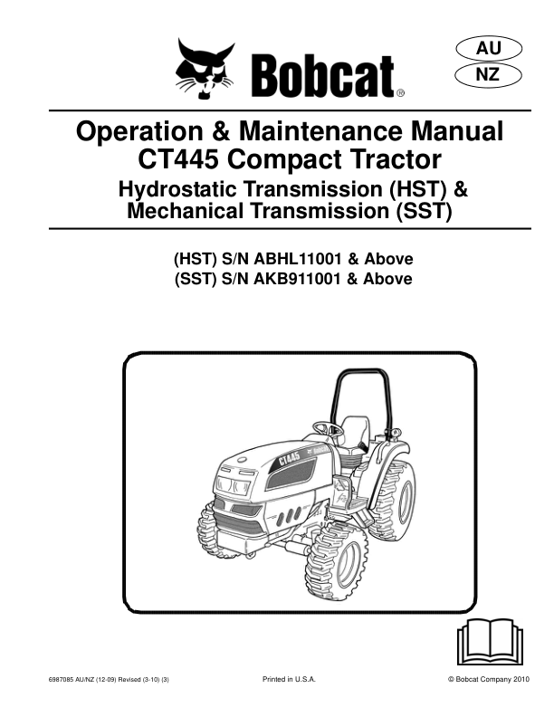 Bobcat CT445 HST SST Compact Tractor Operation and Maintenance Manual ABHL AKB9 AU NZ - Image 2