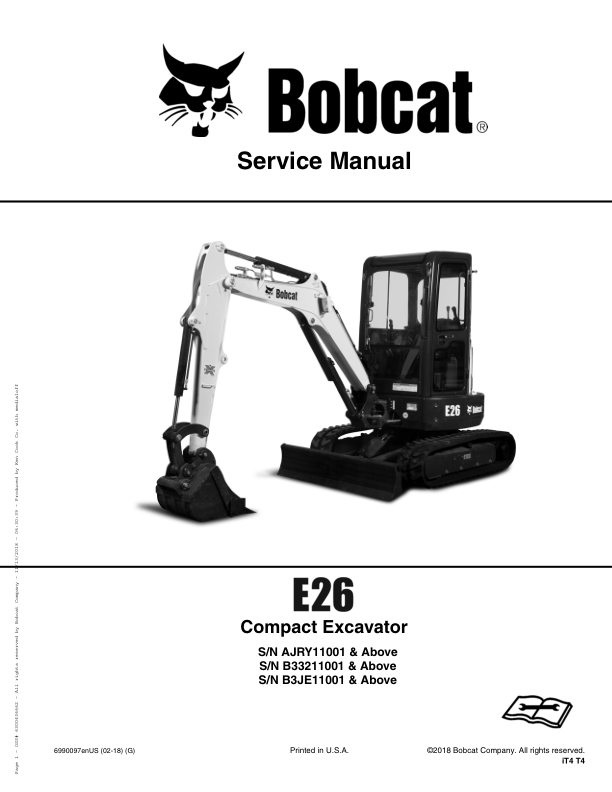 Bobcat E26 Excavator Service Manual AJRY B3332 B3JE - Image 2