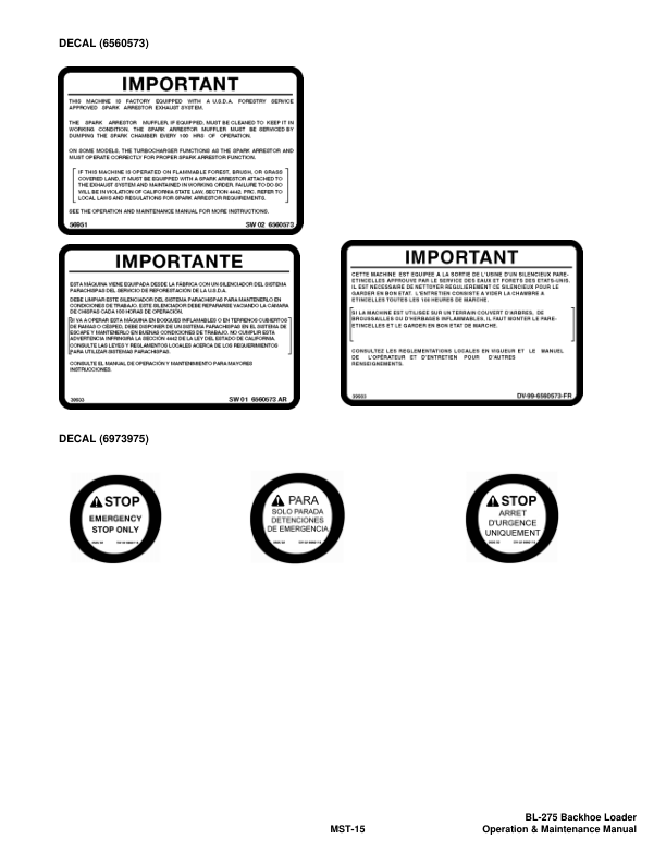 Bobcat Ingersoll-Rand BL-275 Backhoe Loader Operation and Maintenance Manual 57301101 B Series - Image 8