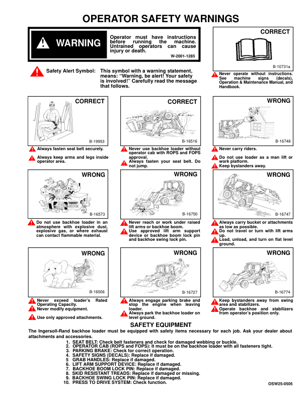Bobcat Ingersoll-Rand BL-275 Backhoe Loader Operation and Maintenance Manual 57301101 B Series - Image 3