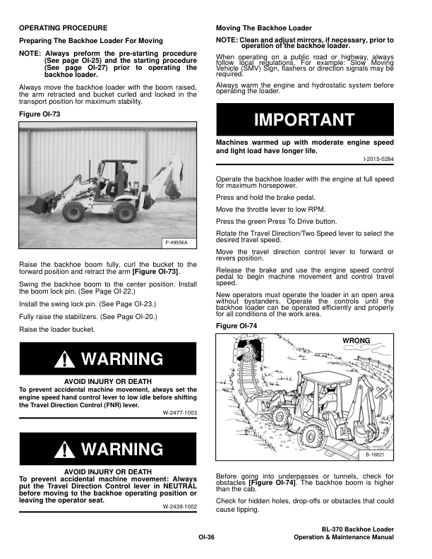 Bobcat Ingersoll-Rand BL-370 Backhoe Loader Operation and Maintenance Manual 572711001 B Series - Image 10