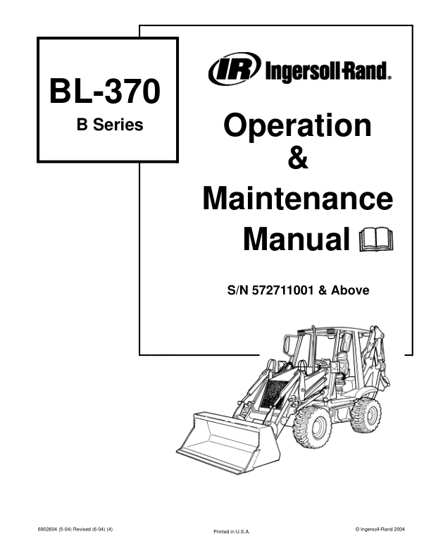 Bobcat Ingersoll-Rand BL-370 Backhoe Loader Operation and Maintenance Manual 572711001 B Series - Image 2