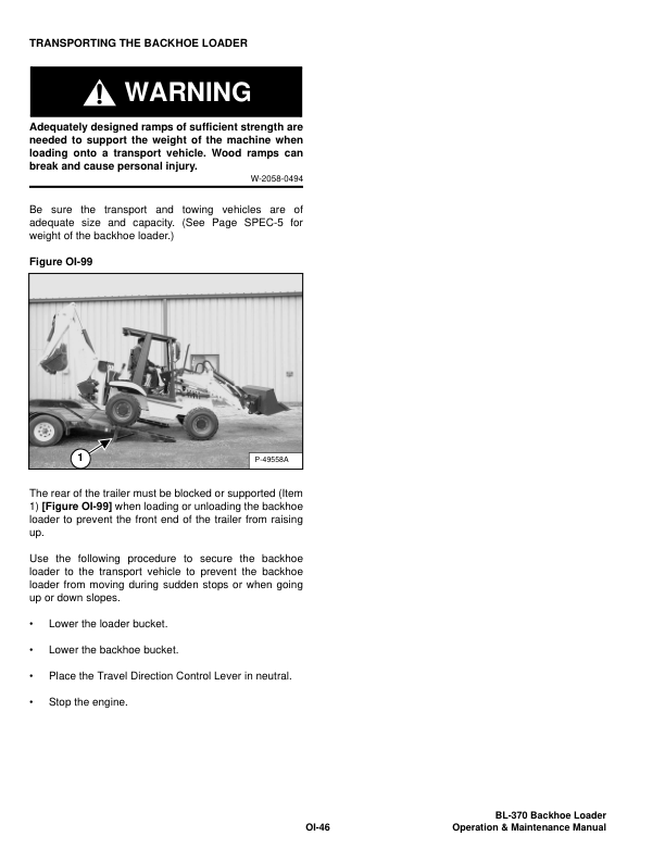 Bobcat Ingersoll-Rand BL-370 Backhoe Loader Operation and Maintenance Manual 572711001 B Series - Image 11