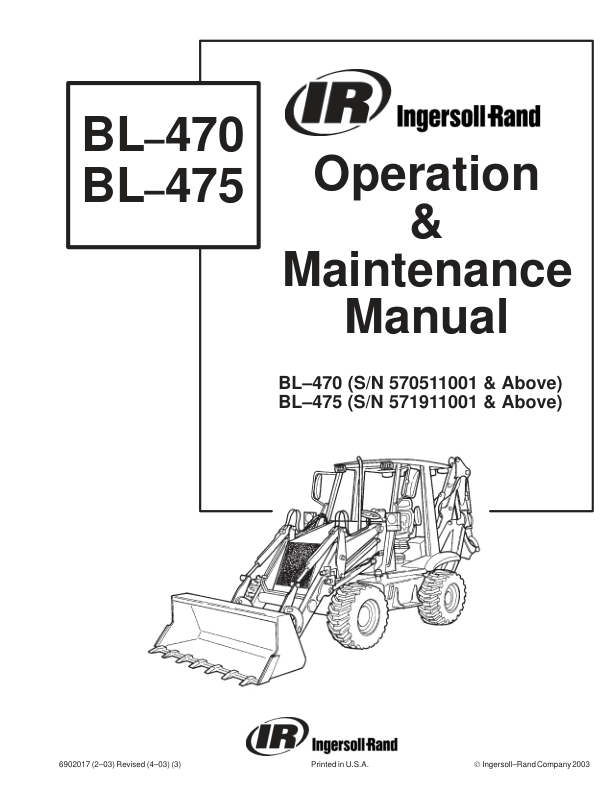 Bobcat Ingersoll-Rand BL-470 BL-475 Backhoe Loader Operation and Maintenance Manual 5705 5719 - Image 2