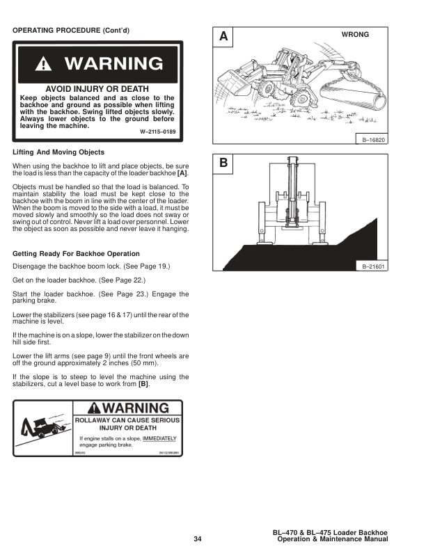 Bobcat Ingersoll-Rand BL-470 BL-475 Backhoe Loader Operation and Maintenance Manual 5705 5719 - Image 8