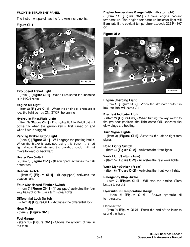 Bobcat Ingersoll-Rand BL-570 Backhoe Loader Operation and Maintenance Manual 572611001 B Series - Image 8