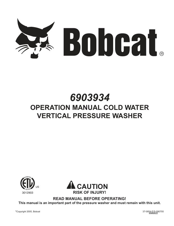Bobcat Pressure Washer Operation and Maintenance Manual 6903934 - Image 2