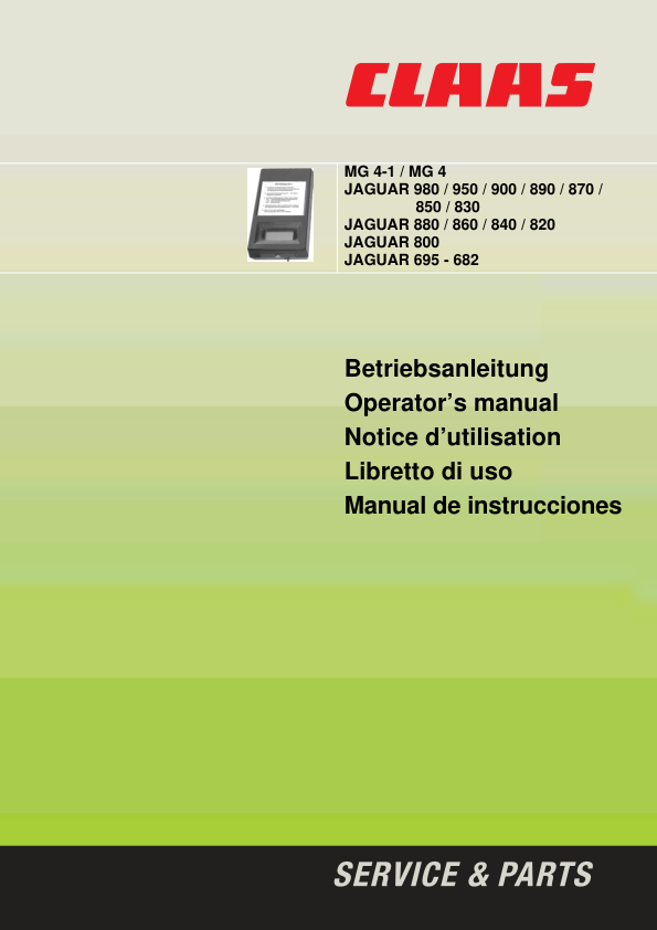 Claas Jaguar 980 830 Forage Harvester MG4-1 MG4 Metal Detector Tester Operators Manual - Image 2