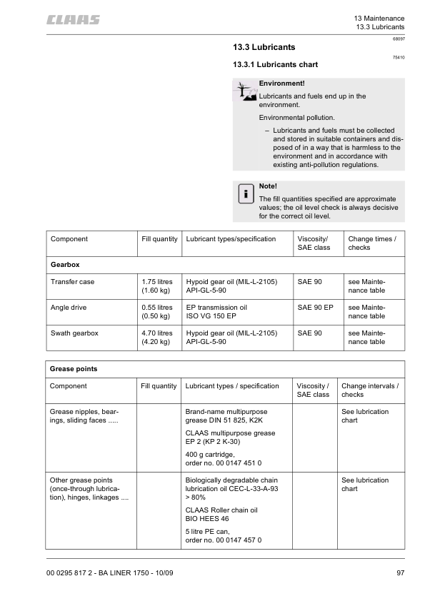 Claas Liner 1750 Swather Operators Manual - Image 11