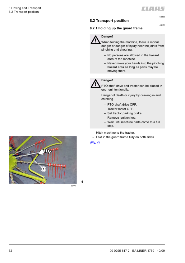 Claas Liner 1750 Swather Operators Manual - Image 9