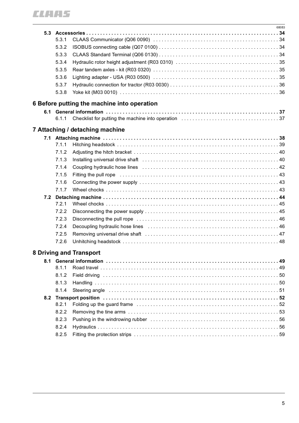 Claas Liner 1750 Swather Operators Manual - Image 5