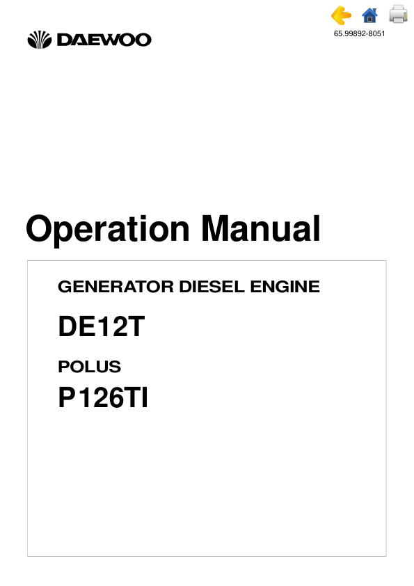 Daewoo Doosan DE12T POLUS P126TI Generator Diesel Engine Service Manual - Image 2