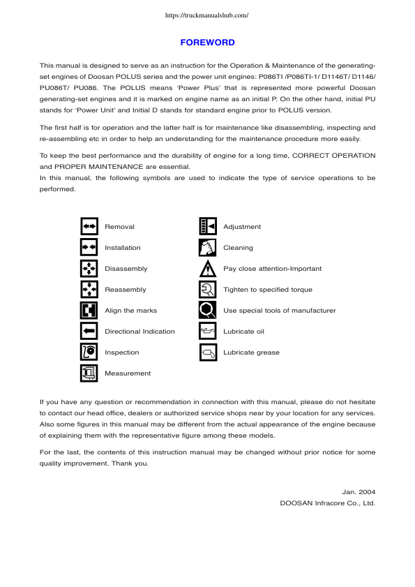 Doosan D1146 D1146T P086T1 PU086 PU086T Diesel Engine Operation and Maintenance Manual - Image 3