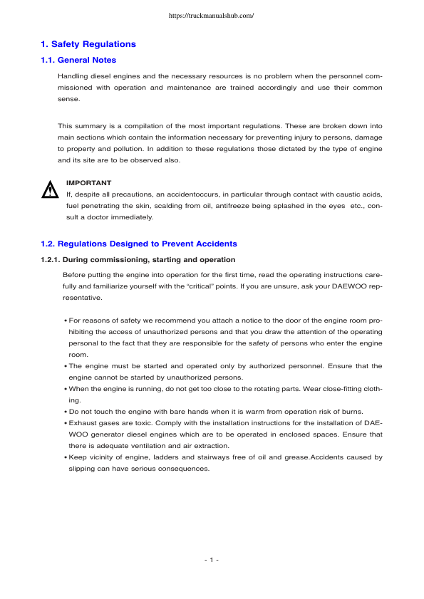 Doosan D1146 D1146T P086T1 PU086 PU086T Diesel Engine Operation and Maintenance Manual - Image 6