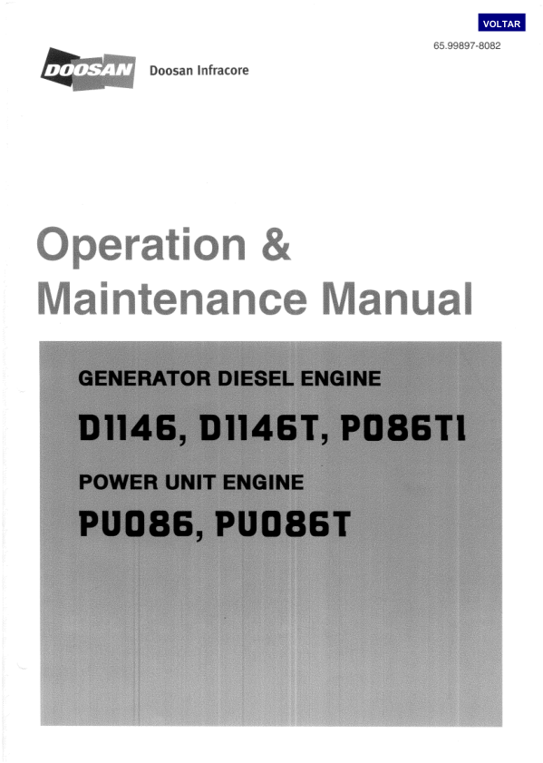 Doosan D1146 D1146T PO86TL Generator Diesel Engine Operation and Maintenance Manual - Image 2