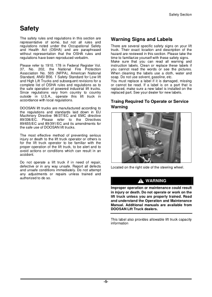 Doosan D20S-5 Forklift Operation and Maintenance Manual - Image 8