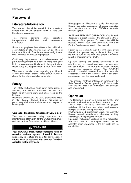 Doosan D20S-5 Forklift Operation and Maintenance Manual - Image 5