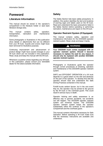 Doosan D50S-5-D60S-5-D70S-5-D80S-5-D90S-5-G50S-5-G60S-5-G70S-5-1304 Forklifts Operation and Maintenance Manual - Image 4