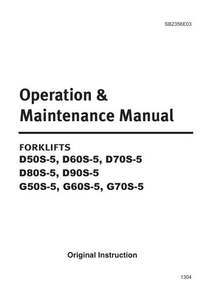Doosan D50S-5-D60S-5-D70S-5-D80S-5-D90S-5-G50S-5-G60S-5-G70S-5-1304 Forklifts Operation and Maintenance Manual - Image 2