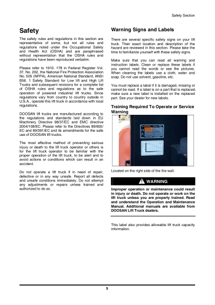 Doosan D50S-5-D60S-5-D70S-5-D80S-5-D90S-5-G50S-5-G60S-5-G70S-5-1304 Forklifts Operation and Maintenance Manual - Image 7