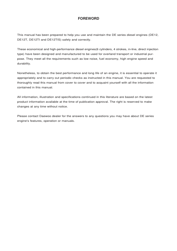 Doosan DE12 DE12T DE12TI DE12TIS Diesel Engine Workshop Manual - Image 3