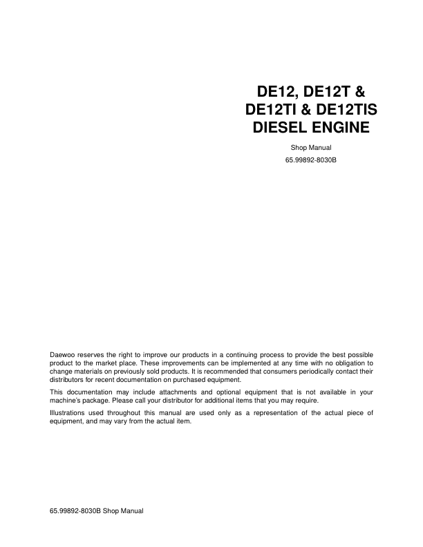 Doosan DE12 DE12T DE12TI DE12TIS Diesel Engine Workshop Manual - Image 2