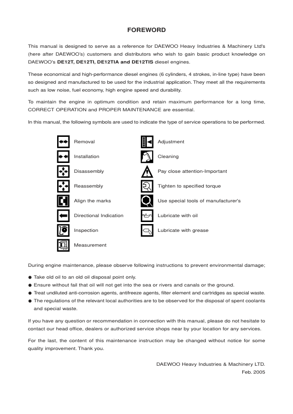 Doosan DE12T DE12TI DE12TIA DE12TIS Diesel Engine Workshop Manual - Image 2