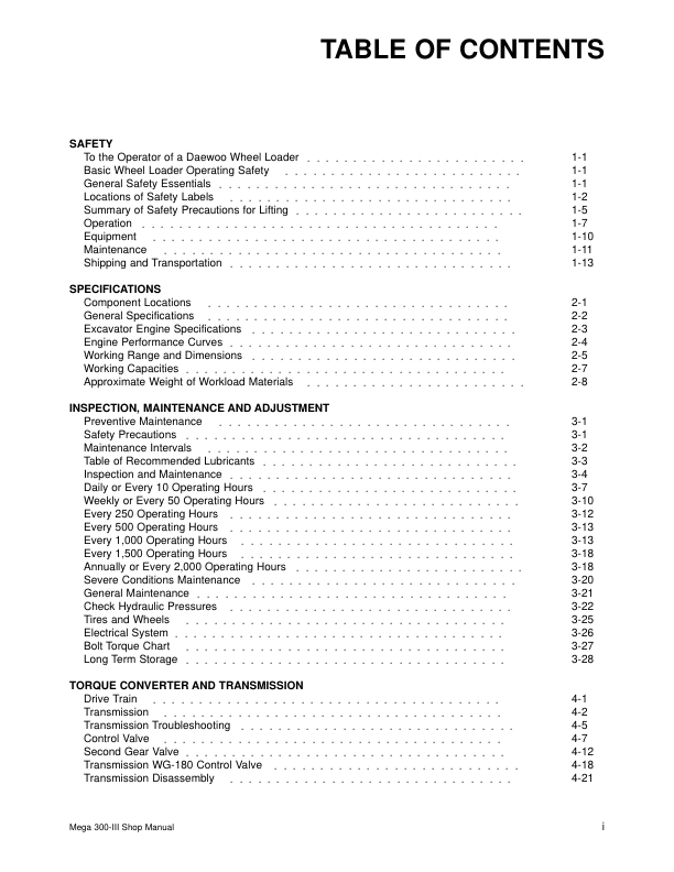 Doosan Daewoo M300-3 Wheel Loader Workshop Manual 0001 and Up - Image 3