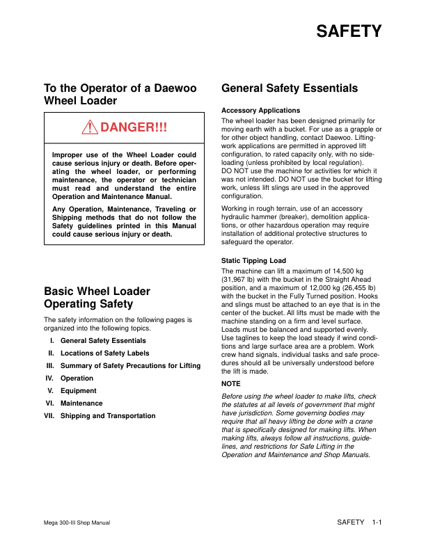 Doosan Daewoo M300-3 Wheel Loader Workshop Manual 0001 and Up - Image 5