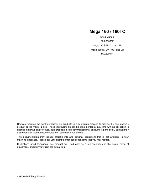 Doosan M160 160TC Wheel Loader Workshop Manual 1021 and Up 1001 and Up - Image 2