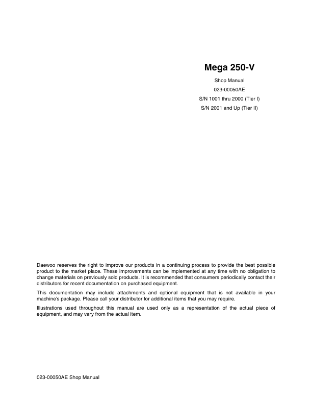 Doosan M250-V Wheel Loader Workshop Manual Thru 1001 Tier I 2001 and Up Tier II - Image 2