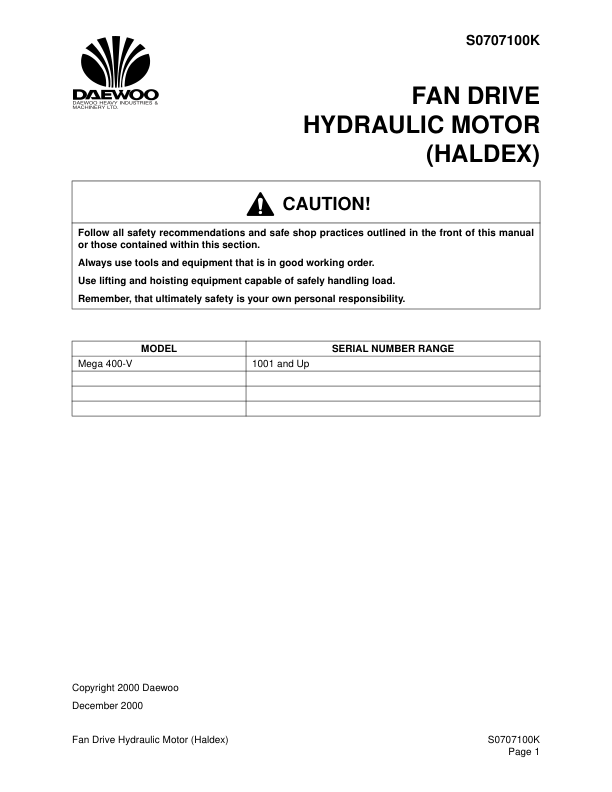 Doosan M400-V Wheel Loader Workshop Manual 2001 and Up - Image 9