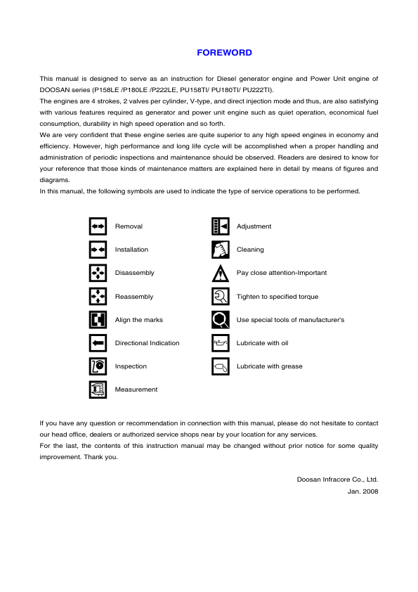 Doosan P158LE P180LE P222LE Diesel Engine Operation and Maintenance Manual - Image 3
