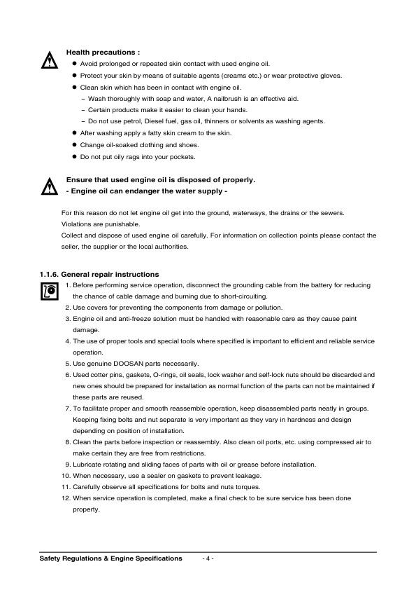 Doosan P158LE P180LE P222LE Diesel Engine Operation and Maintenance Manual - Image 8