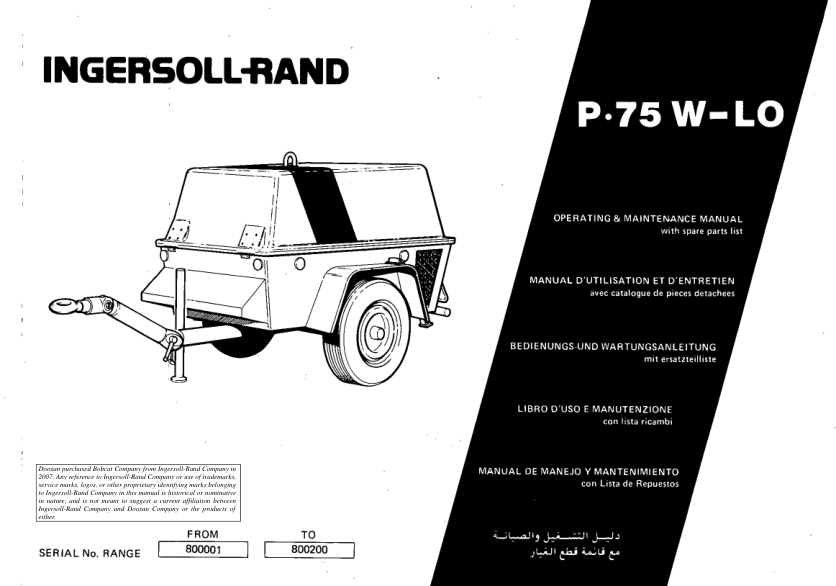 INGERSOLL-RAND P75 W-LO Compresor Operation and Manitenance Manual Parts Catalog 800001-800200 - Image 2