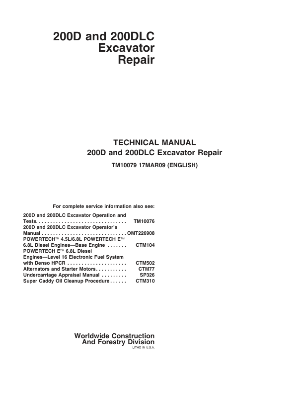 John Deere 200D 200DLC Excavator Repair Technical Manual - Image 2